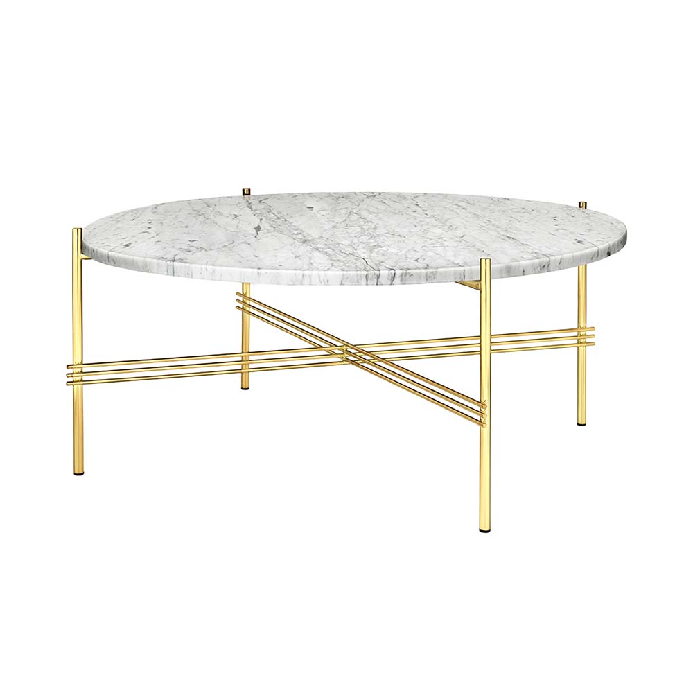 TS Sohvapöytä 80 cm, Messinginvärinen / Valkoinen Carrara-marmori