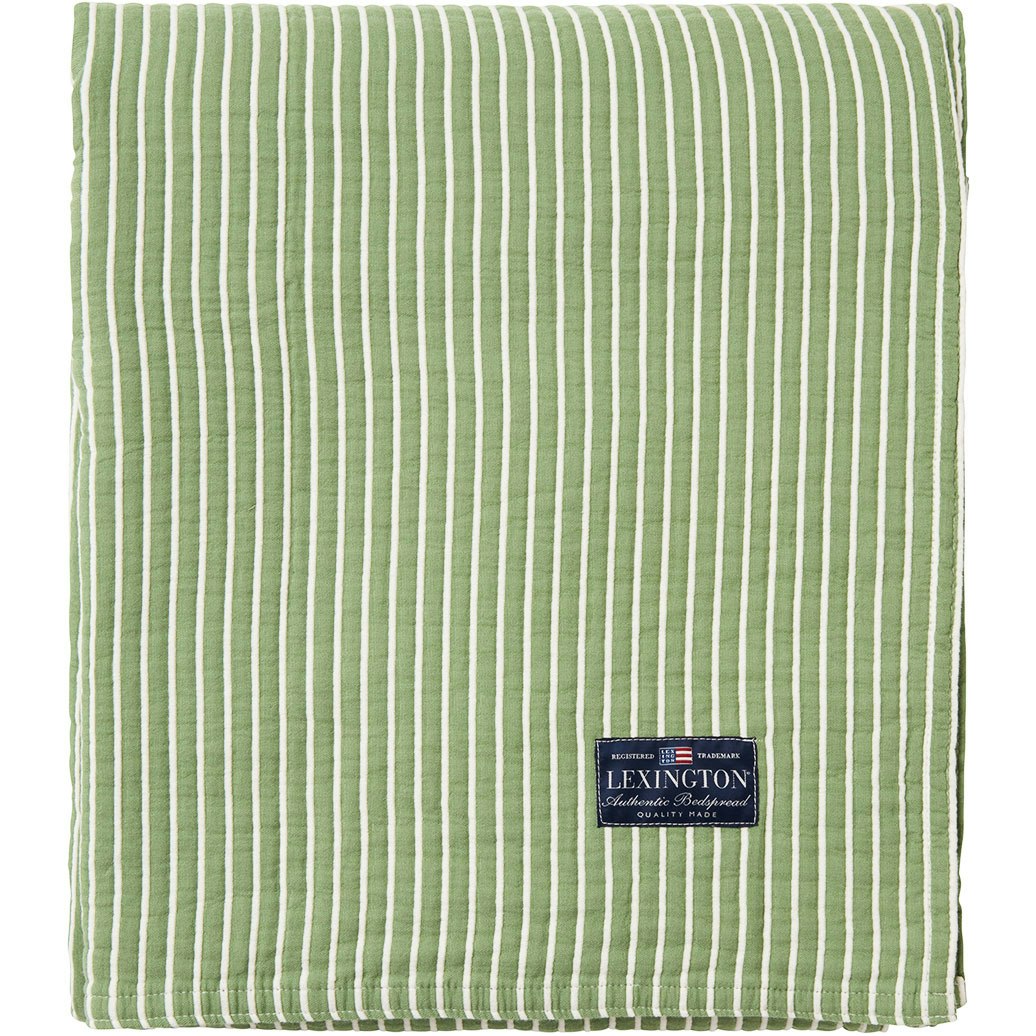 Striped Reversible Organic Cotton Päiväpeite 260x240 cm, Vihreä/Luonnonvalkoinen