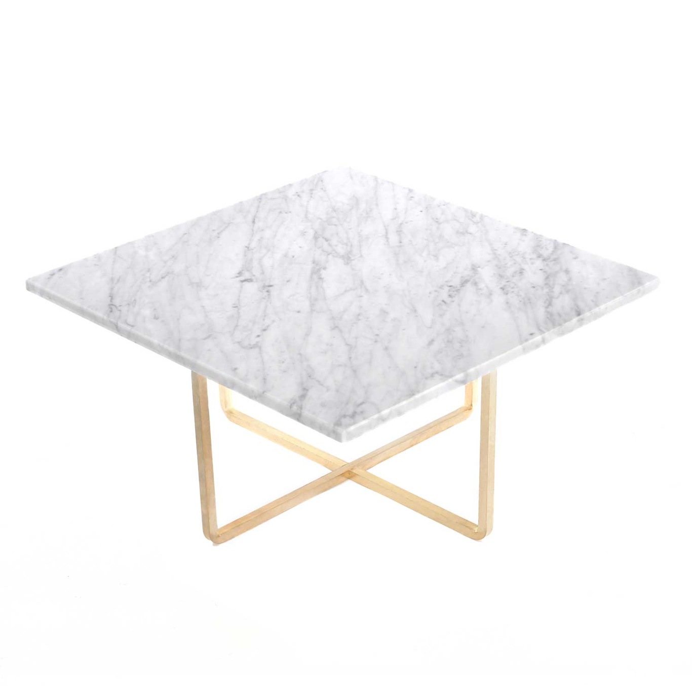 Ninety Sohvapöytä 60x60cm, Valko marmori/Messinki